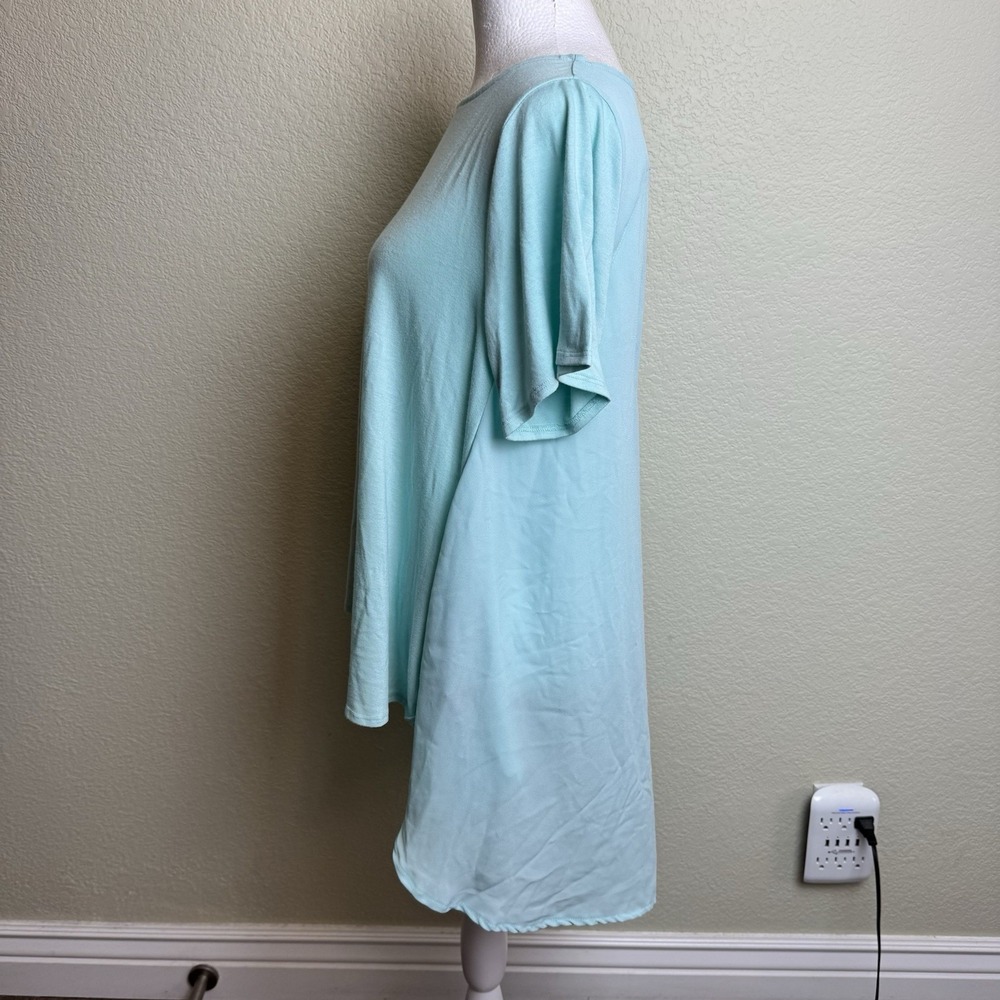 Diane Gilman DG2 Top Women XS Pastel Aqua Teal Hi Low Swing Blouse Split Tail - Picture 5 of 8